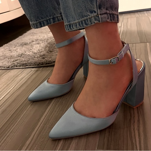 Be Mine Neima Block Heeled Shoes in Pale Blue Satin from ASOS (Size US 5/UK 3) - Picture 8 of 12
